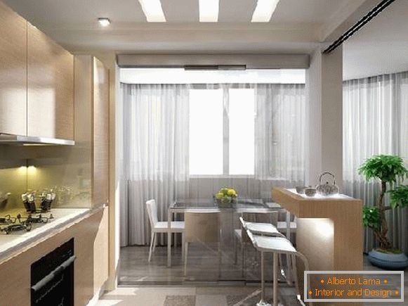 design de bucătărie cu un balcon de 12 mp, fotografie 5