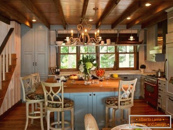 Bucătărie din lemn în stil albastru
