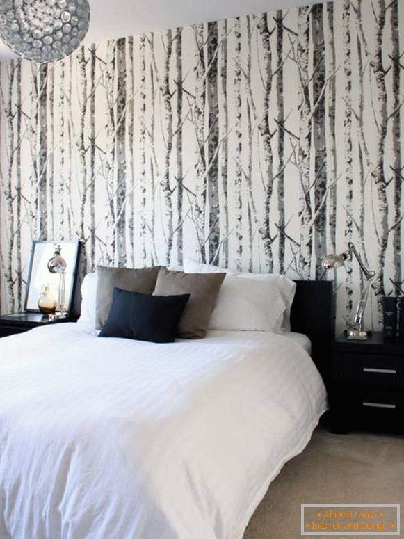 Imagine de fundal alb-negru în dormitor - pădure de design foto