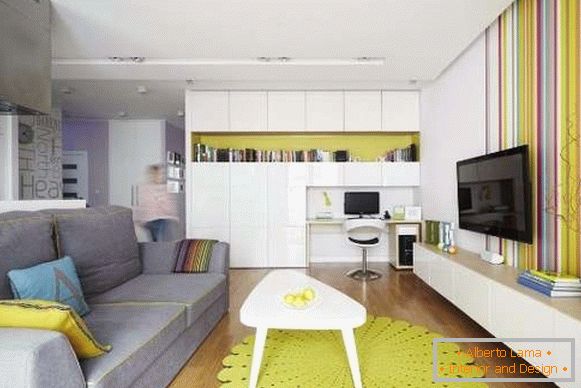 Apartament mic de studio în culori luminoase și stil modern