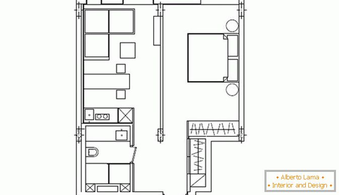 Schema unui mic apartament cu un dormitor la Kiev