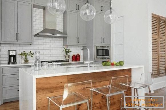 Designul modern al bucătăriei 2018 cu mobilier în gri