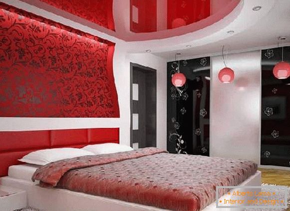 plafon stretch color în dormitor, fotografie 18