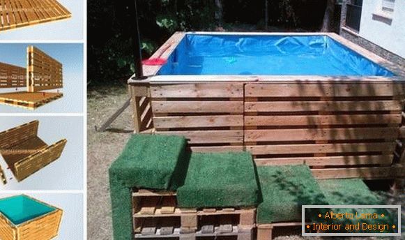 Fotografie de piscine în curte - o piscină improvizată de paleți