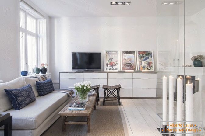 Sufrageria apartamentului studio în stil scandinav