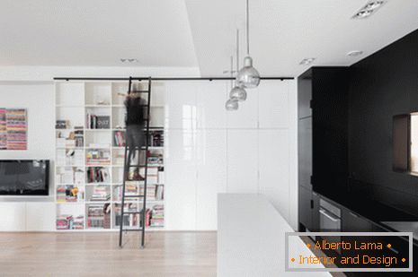 Înregistrarea unui mic apartament în stil alb-negru