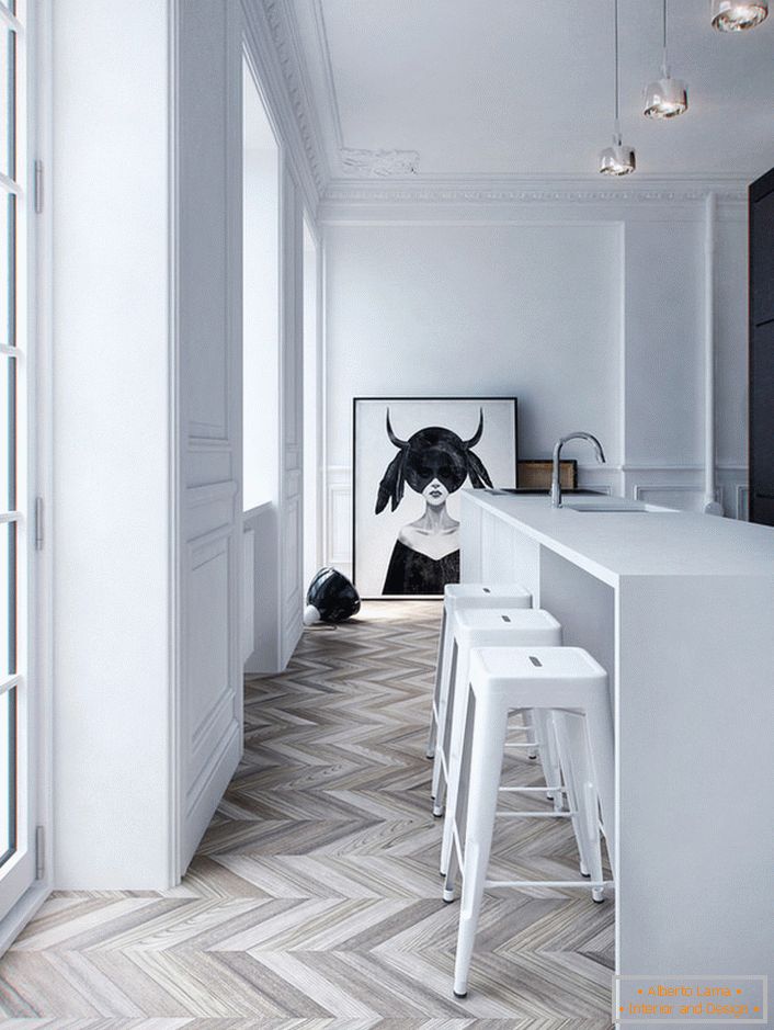 Stilul scandinav pentru decorarea bucătăriei într-o casă de țară.