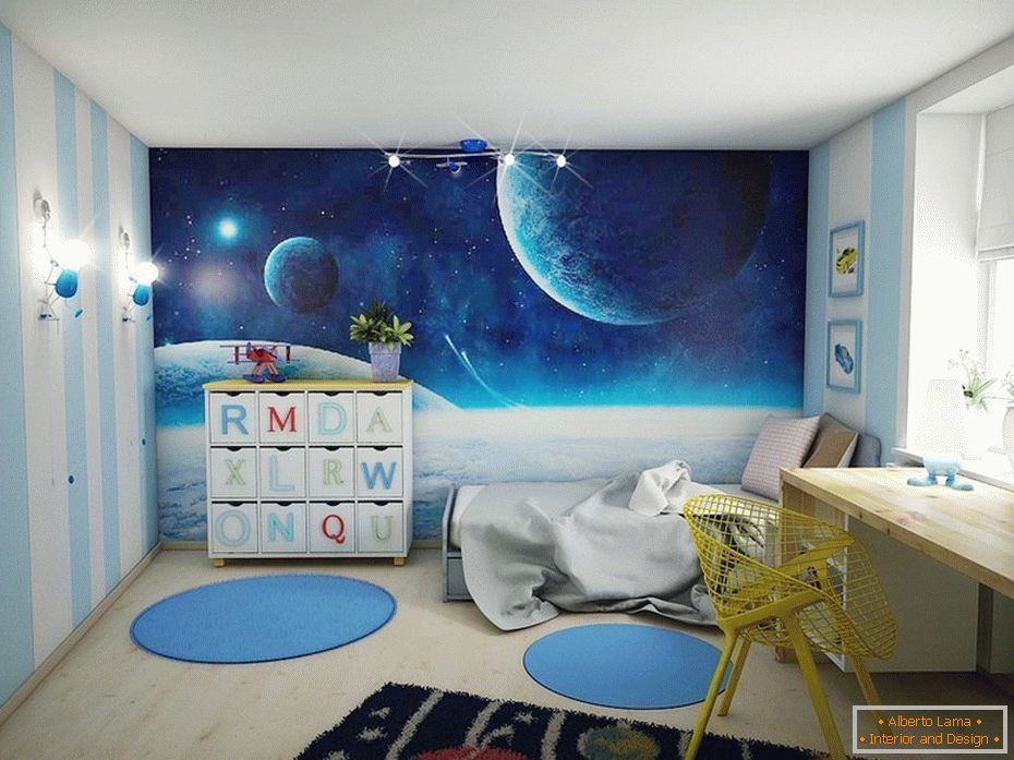 O cameră pentru un băiat в космическом декоре
