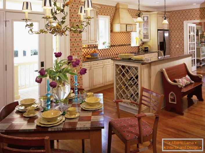 Bucătărie elegantă într-un stil rustic modern.