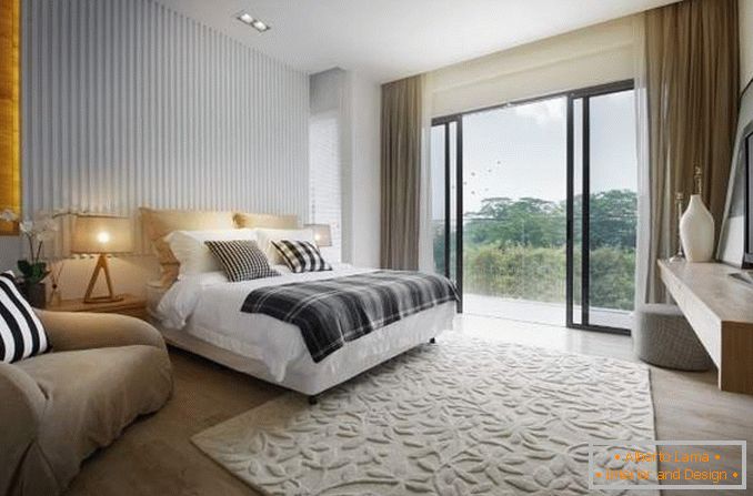 Dormitor cu ferestre panoramice - fotografie a unui interior frumos