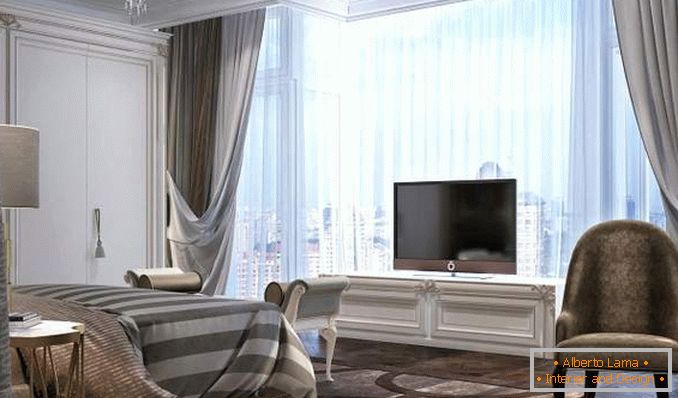 Designul unui dormitor într-un apartament cu ferestre panoramice - fotografie interioară