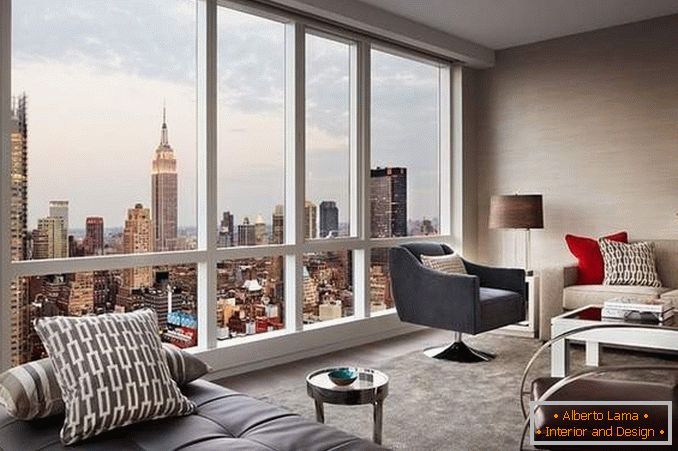 Apartament cu ferestre panoramice - fotografie cu o panoramă frumoasă a orașului