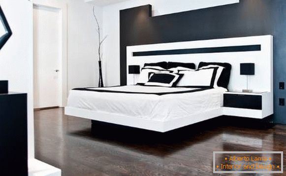 Design de dormitor în alb și negru