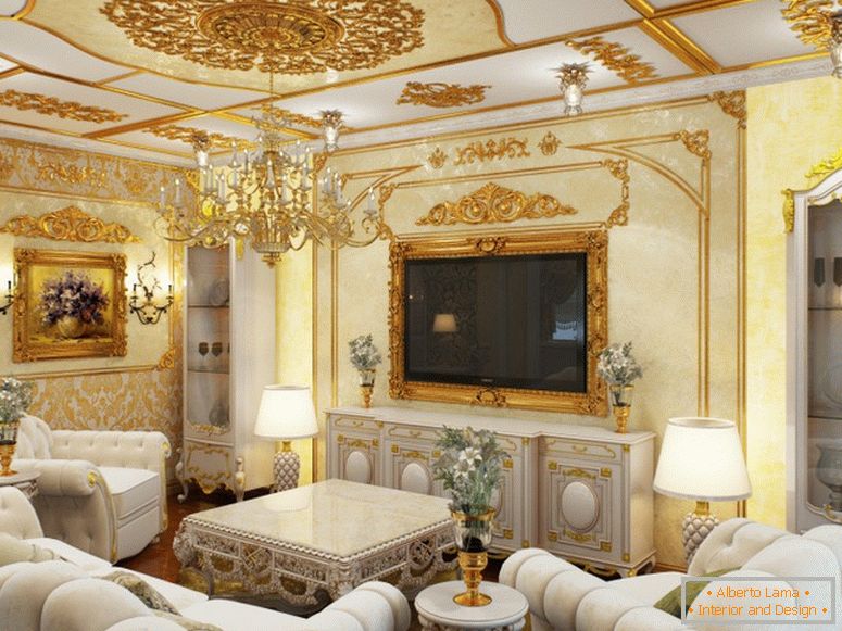 Camera de oaspeți este decorată în cele mai bune tradiții de stil baroc.