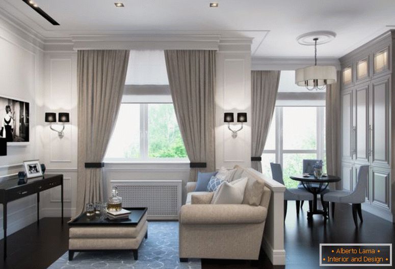 Interior-living-si-sufragerie-in-apartament-studio-in-un stil clasic