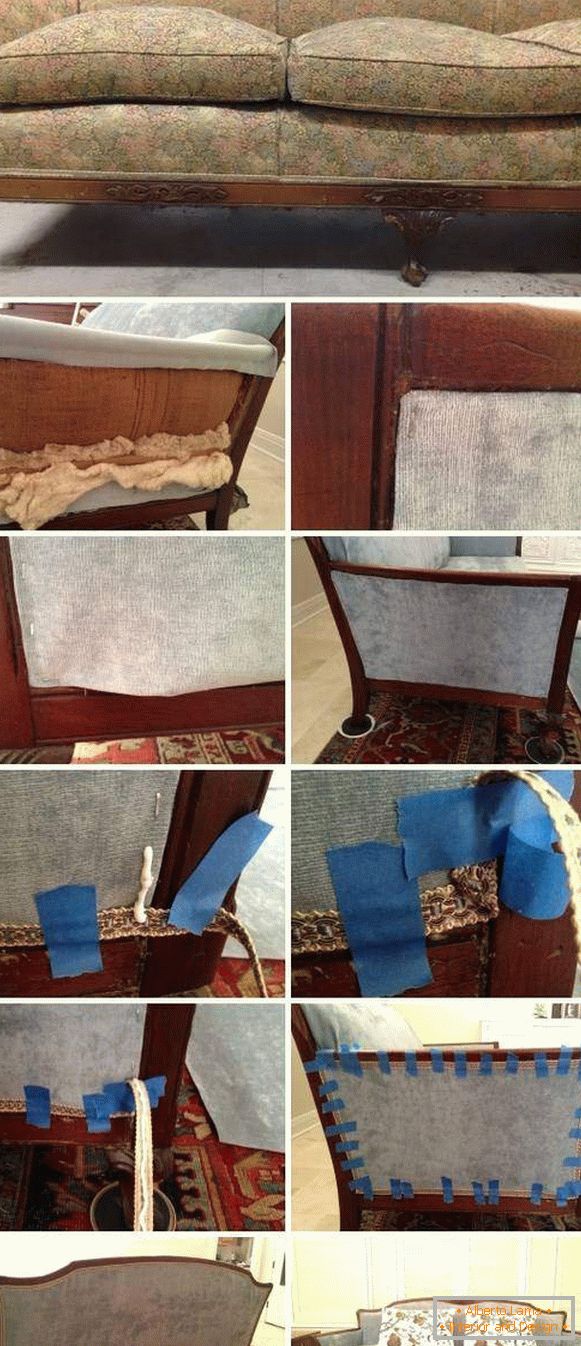 Tragerea mobilierului tapițat cu mâinile - fotografie a canapelei înainte și după