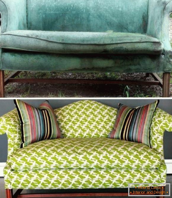 Împingerea mobilierului tapițat - fotografie din canapea înainte și după înlocuirea tapițeriei