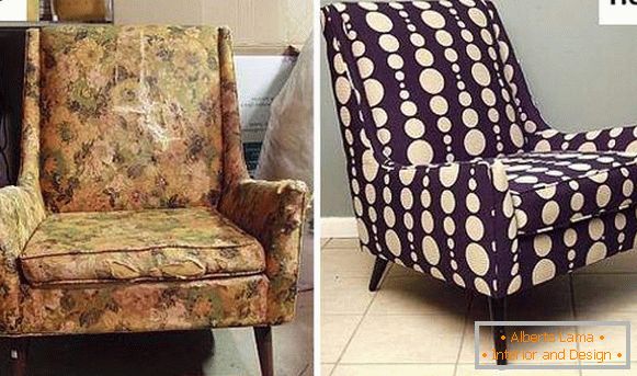 Fotografii ale scaunului înainte și după constricție și restaurare