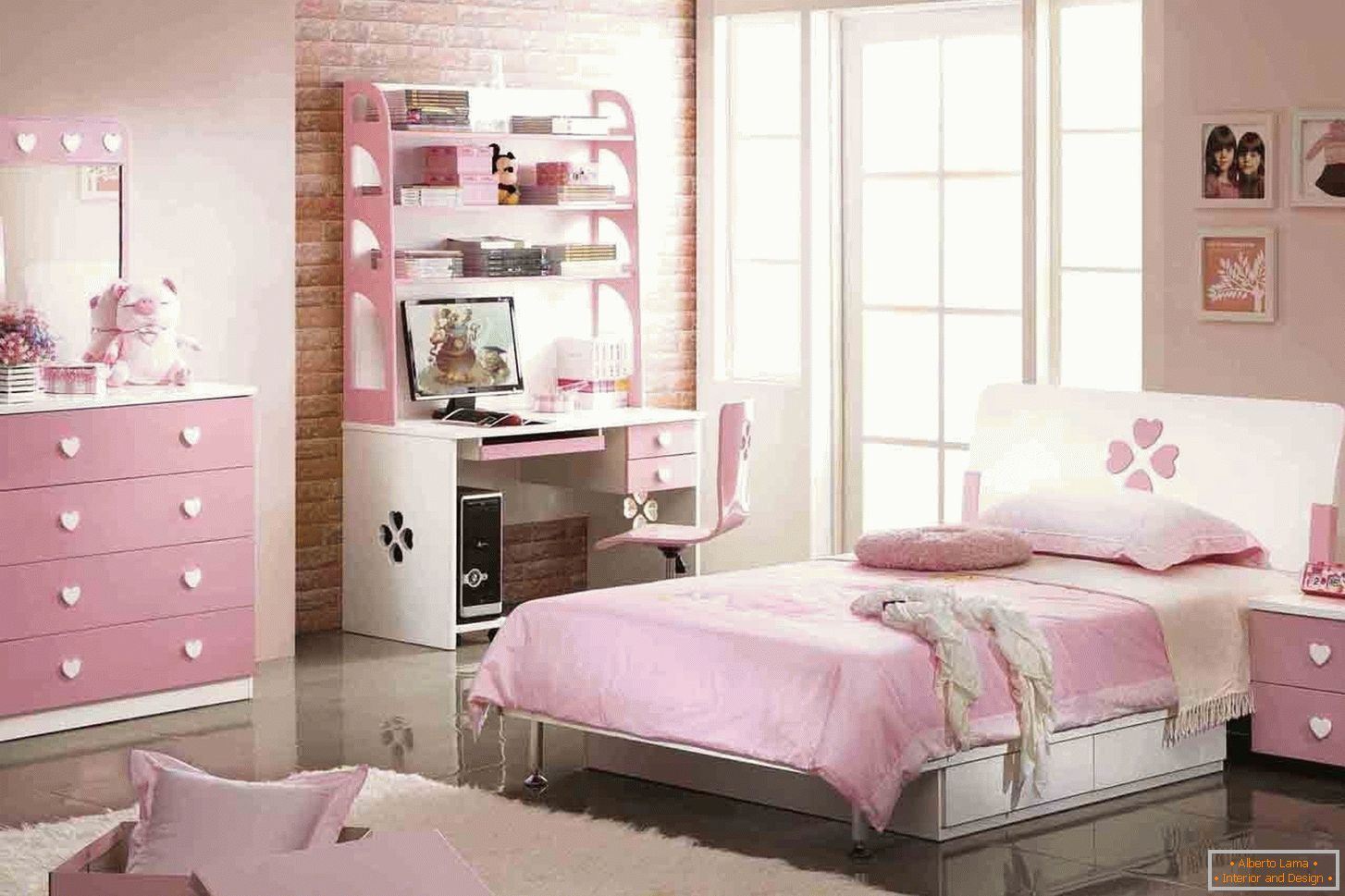 Designul unui dormitor pentru un adolescent în culoarea roz