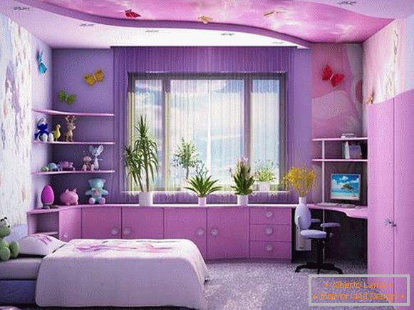 Culoare purpurie în interiorul camerei pentru copii