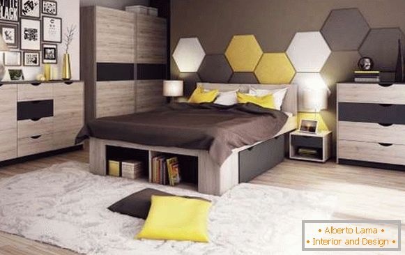 Cabinete moderne coupé în dormitor - fotografii în maro și negru