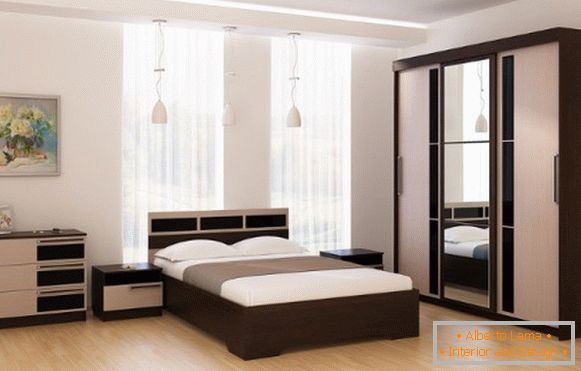 Design modern al dulapurilor din compartimentul din dormitor - două culori și o oglindă