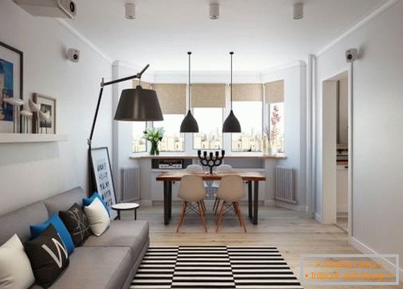 Un apartament cu dormitor în stil scandinav - fotografie de cameră de zi