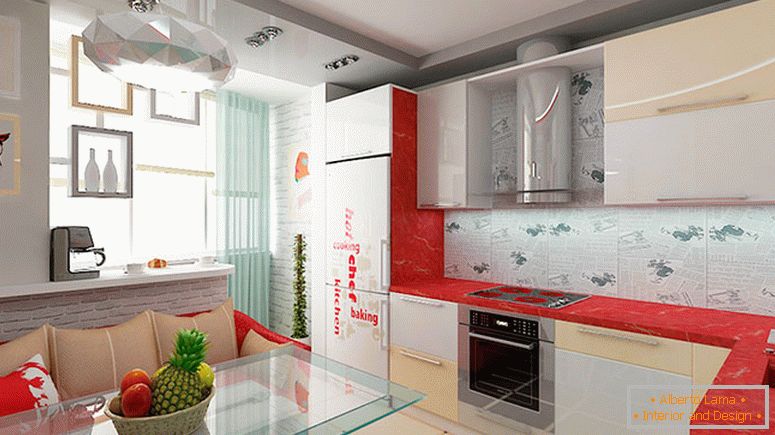Bucătărie modernă conectată la un balcon