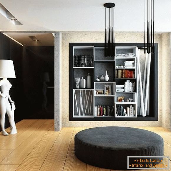 Stil elegant de perete în designul camerei de zi