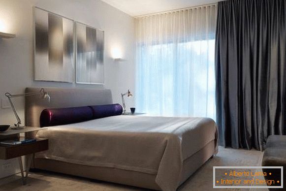 Design de perdele pentru dormitor - fotografie de elemente noi în culoarea gri închis