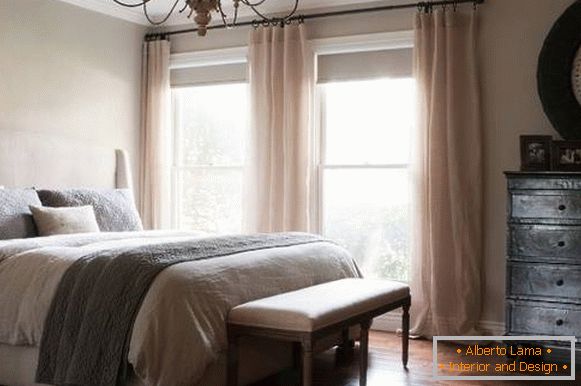 Design de perdele pentru dormitor - fotografie în culori pastelate