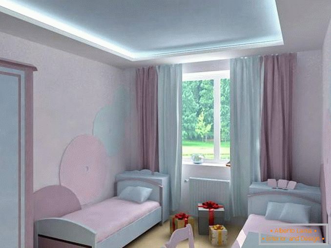 Interiorul unei grădinițe cu două paturi în proiectarea unui apartament cu două camere