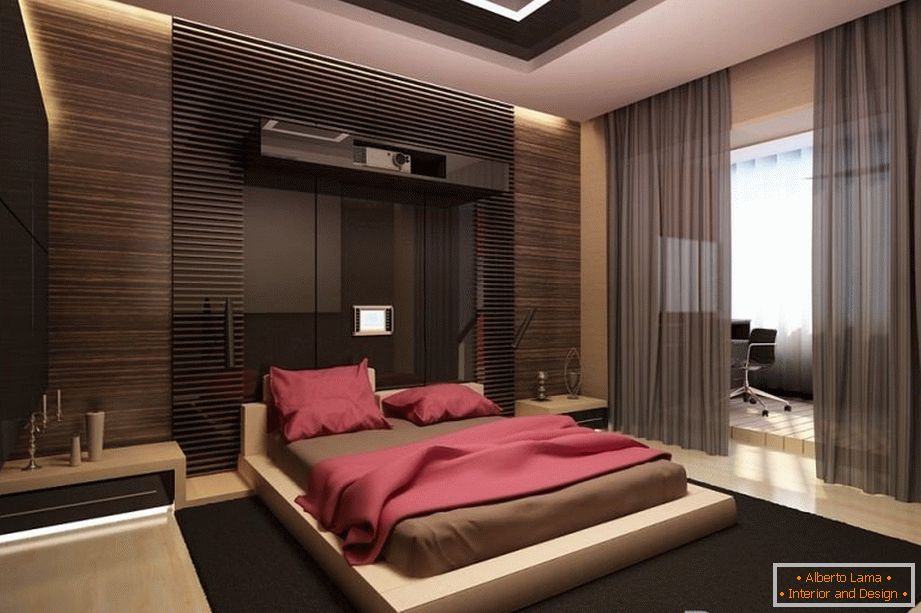 Interiorul unui dormitor în stilul high-tech