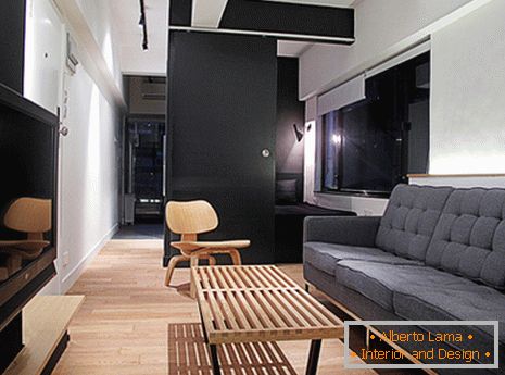 Designul unui apartament mic în alb și negru