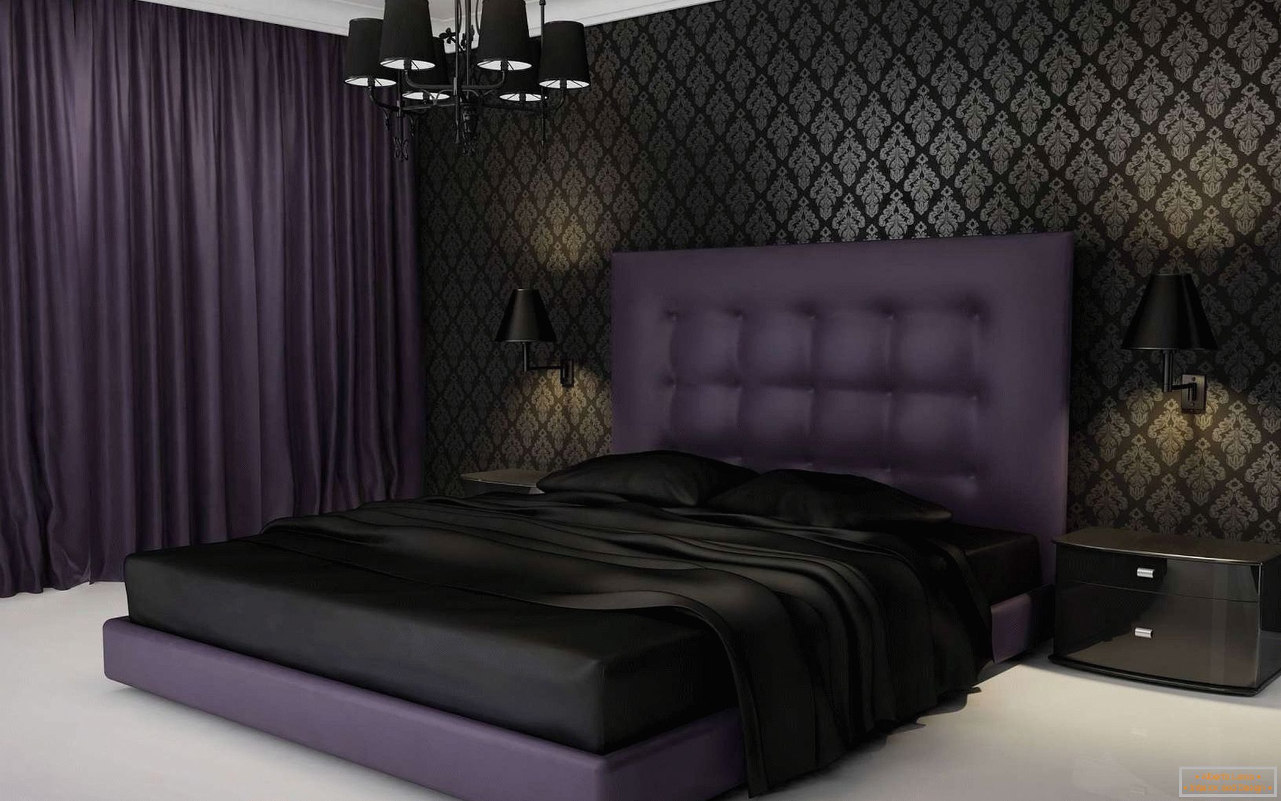 Design de dormitor în culori închise