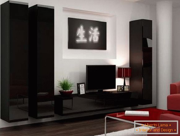perete articulat în sufragerie într-un stil modern, fotografie 4