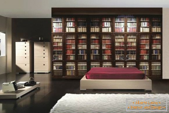 Hârtie de perete modernă într-un dormitor - Bibliotecă