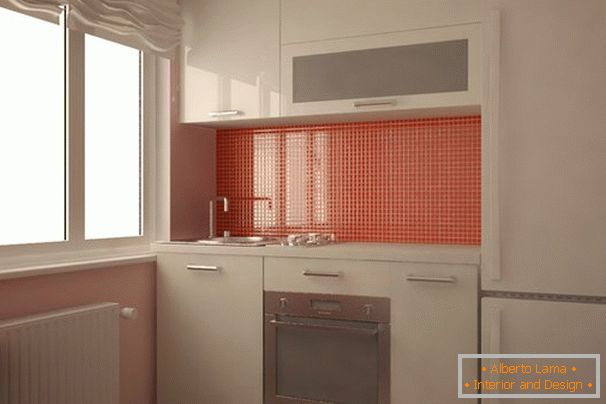 Bucătărie în alb cu accente portocalii