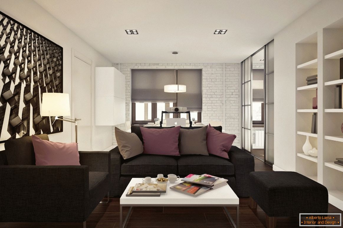 Proiectarea unui mic apartament studio cu accente de liliac