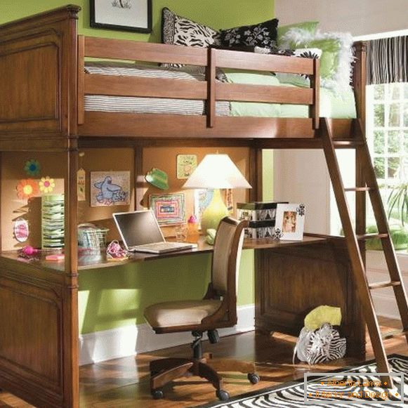 Paturi pentru copii - fotografie pat de loft cu zonă de lucru
