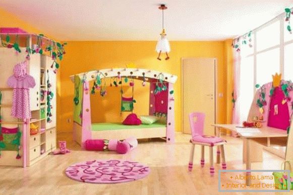 Imagine de fundal modernă pentru o cameră de copii pentru fete - fotografie în interior