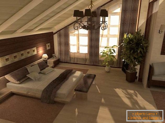 Designul modern al dormitorului în podea în casa casei