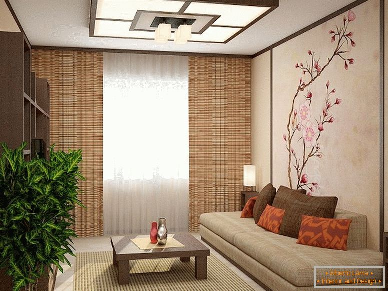Interiorul camerei de zi в японском стиле